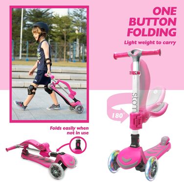 Дитячий самокат Stompa 3 роки для дівчаток хлопчиків, складний дитячий самокат 3 колеса зі світлодіодним проблисковим світлом, 4 р