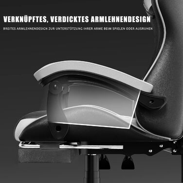 Ергономічне ігрове крісло з підставкою для ніг, підголівником та поперековою опорою. Регульоване по висоті м&39яке ігрове крісло, крісло для ПК, обертове крісло, чорний (чорно-сірий).