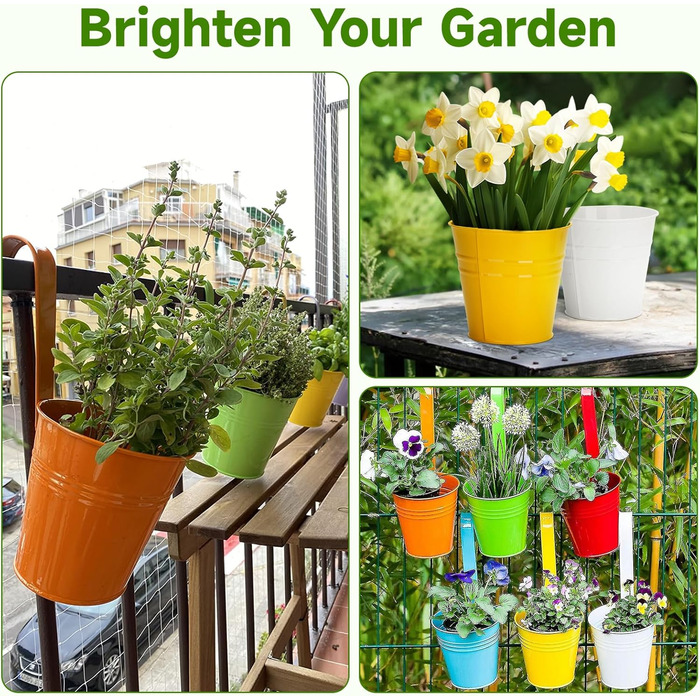 Підвісних квіткових горщиків 16 см, кольоровий металевий квітковий горщик, підвісний горщик зі знімним гачком і отвором, для балко