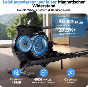 Домашній гребний тренажер YPOO, складаний, магнітний, тихий, з ексклюзивним додатком та РК-дисплеєм даних, подвійна рейкова стійка, витримує навантаження до 160 кг, легке складання