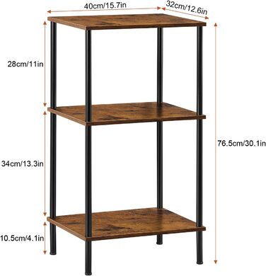 Високий дерев&39яний журнальний столик з 3 полицями для вітальні, великий простір для зберігання речей, журнальний столик в індустріальному стилі з дерева та металу, вузька тумбочка для ліжка, що економить місце, для кімнат, спальні, офісу, коричневий