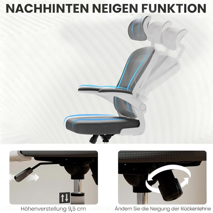 Ергономічне офісне крісло Gotland з сітки з 3D-підлокітниками та поперековою опорою, регульоване по висоті крісло для домашнього офісу та офісу, темно-сіре