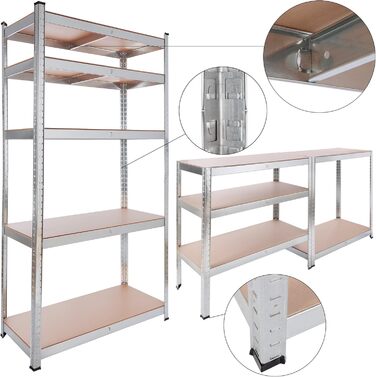 Система металевих полиць Arebos з 3 предметів 1 кутова полиця та 2 стелажі з 15 полицями Комбінація кутових полиць Вантажопідйомність до 2625 кг Система вставок Центральна поперечина для підвищеної стійкості Сріблястий/Чорний