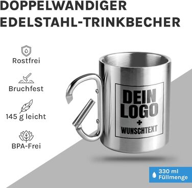 Персоналізована кружка з нержавіючої сталі з карабіном Ідея подарунка 330 мл Кружка Кемпінг Клуби Карнавал, кружка Марді Гра Кружка для клубу Марді Гра Персоналізована Срібна, блискуча