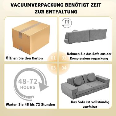 Дитячий диван LALAHO, ігровий диван для дітей, виготовлений з вельвету, складні пінопластові будівельні блоки, дитячий диван та дитяче крісло, універсальний та вільно складаний своїми руками, для дитячої ігрової кімнати, меблі для спальні (сірий)