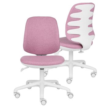 Обертовий стілець для дітей та підлітків, Active White, з регульованою глибиною спинки, ергономічними пазами на спинці, максимальне навантаження до 150 кг, сприяє правильній поставі. (Білий/Рожевий)