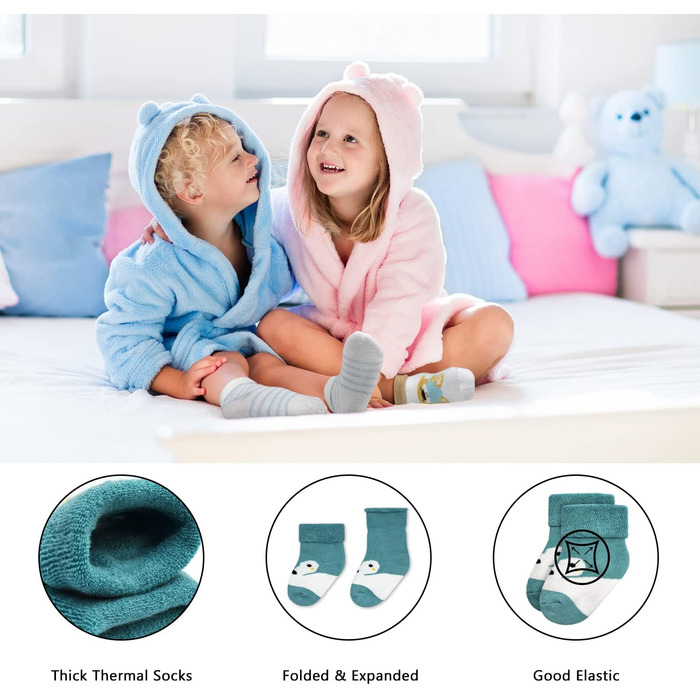 Унісекс дитячі шкарпетки з бавовняної махрової тканини, 10 пар, шкарпетки для новонароджених хлопчиків та дівчаток від 0 до 6 місяців, 1-3 роки, товсті зимові шкарпетки для малюків від 0 до 6 місяців, сині