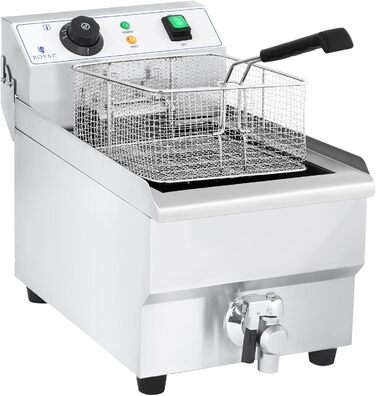 Електрична фритюрниця Royal Catering Fryer з нержавіючої сталі RCEF 10EH-1 (10 літрів, потужність 3 000 Вт, термостат, зливний кран, нержавіюча сталь)