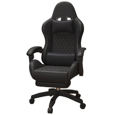 Ігрове крісло, комп&39ютерне крісло, поворотне, з можливістю нахилу, офісне крісло, зручне ігрове крісло, спальня, офіс, вітальня, чорна підставка для ніг латексна подушка