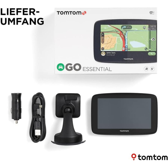 Навігаційний пристрій TomTom GO Essential з 5-дюймовим екраном, уникнення заторів завдяки TomTom Traffic, оновлення карт для Європи, оновлення через Wi-Fi (відновлений) 5-дюймовий відновлений