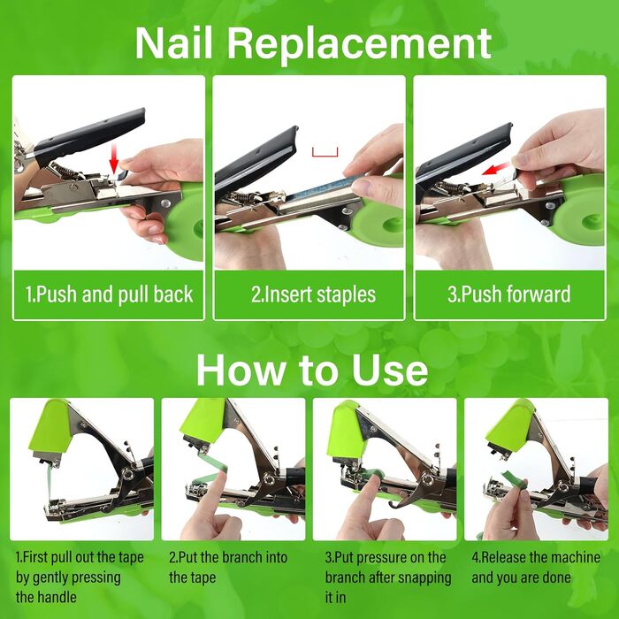 Плоскогубці для обв&39язування рослин, машина для згинання рослин, інструмент для обв&39язування стрічкою, гачки для помідорів, стрічка для обв&39язування лози, стрічкоріз, саджанці малини, набір інструментів для винограду, включаючи 1 коробку скоб та 20 