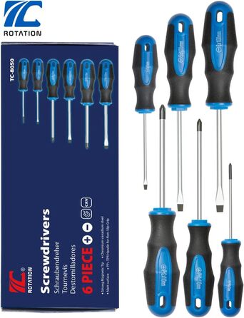Набір викруток ROTATION 6 предметів з магнітними наконечниками 3 хрестові та 3 плоскі викрутки, професійна ручка-подушка 6-частинний набір ручного інструменту, синій