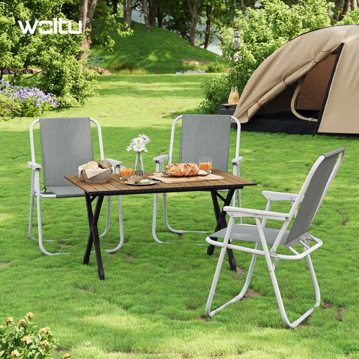 Складаний кемпінговий стіл WOLTU, легкий алюмінієвий складаний стіл, невеликий садовий стіл, регульований по висоті пікніковий стіл, з сумкою для зберігання, вантажопідйомність 50 кг, стіл для балкону або саду, дерев&39яний вигляд