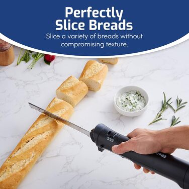 Професійний електричний ніж Elite Gourmet EK9810 акумуляторний, з 4 зубчастими лезами та запобіжником, нарізання (чорний колір)