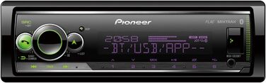 Приймач PIONEER 1-DIN з Bluetooth, червоним/білим підсвічуванням, роз'ємом USB/3,5 мм, Spotify, додатком Pioneer Smart Sync і сумісний з пристроями Apple і Android, червоний/чорний, MVH-S420BT (колір vario, колір Vario, одинарний)