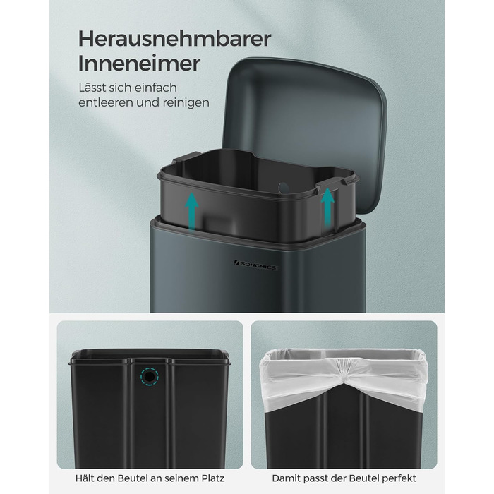 Відро для сміття, 30 л, зі сталевою педаллю, внутрішнім відром і кришкою, ручкою, з плавним закриттям, герметичне, для кухні, віта