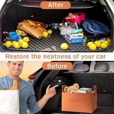 Складаний органайзер для багажника, великої місткості, міцний контейнер для автомобіля, седана або позашляховика, портативний, компактний багатоцільовий кошик для зберігання з ручками (середній розмір, червоно-коричневий, ) Червоно-коричневий Середній