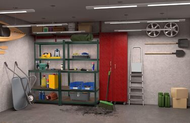 Полиця для робочого столу Stagecaptain WBR-175 SR - Міцна полиця з робочим столом - Полиця для зберігання в майстерні, підвалі, коморі - 5 полиць на 2 глибини - Надзвичайно стійка робоча поверхня висотою 97 см - Зелена