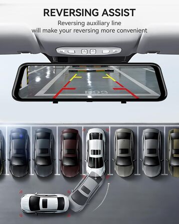 Для дзеркала заднього виду відеореєстратор для переднього та дзеркала заднього виду для автомобіля з екраном 12 дюймів, камерою WDR, нічним баченням, GPS та безкоштовною картою на 64 ГБ (G900), 4K 2.5K