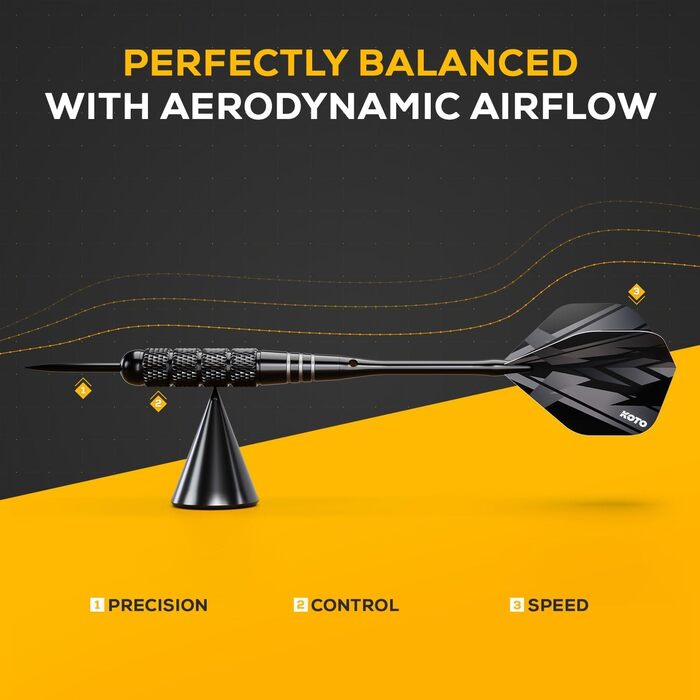 Дартс KOTO KOTO - Набір латунних стріл для дротиків, включаючи 4 набори чорних латунных дротиків (23 грифи), 4 набори дергань (100 мікрон) футляр з чорними алюмінієвими древками