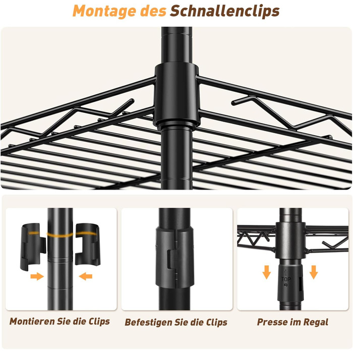 Полиця для зберігання, металева полиця - з 6 полицями, окремостояча кухонна полиця з регульованими по висоті полицями та ніжками (35,5 Г x 60 Ш x 180 В см)