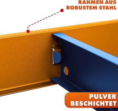 Надміцний стелаж KARAT, підвальний стелаж, стелаж для зберігання зі сталевою рамою, вантажопідйомність 1050 кг (синьо-помаранчевий, 180 x 90 x 60 см) Rhino 180 x 90 x 60 см синьо-помаранчевий