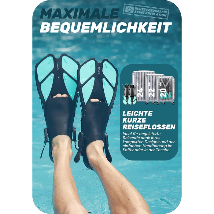 Ласти для плавання CAPAS, ласти для плавання дорожнього розміру, короткі, регульовані для підводного плавання та дайвінгу, ласти для дайвінгу з відкритою п&39ятою, зелені, S/M (дорослі 36-41)