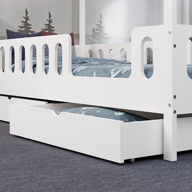 Дитяче/підліткове ліжко CADANI LARS 200x90 см Біле, дві шухляди, знімні поручні безпеки, трансформується в дитяче ліжко 90 x 200 см Біле - з шухлядою - матрац не входить до комплекту