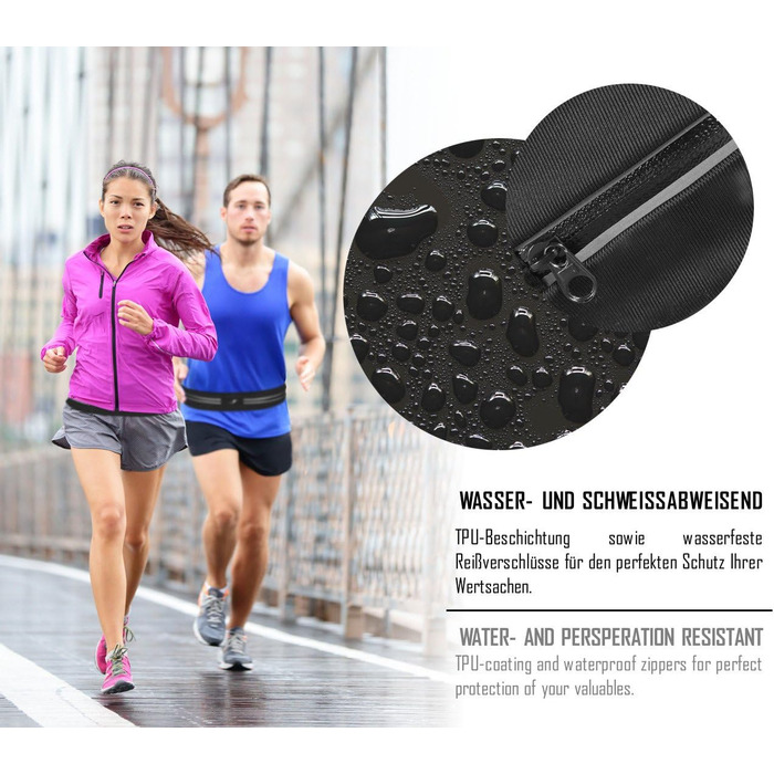 Пояс для бігу Fanny Pack Jogging - водонепроникний, регульований, 2 відділення для смартфона Key Money Headphones Плоска спортивна