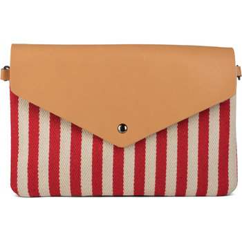 Клатч-конверт у морську смужку з візерунком риб'яча кістка, сумка через плече, жіноча сумка 02012153, колір червоно-бежевий
