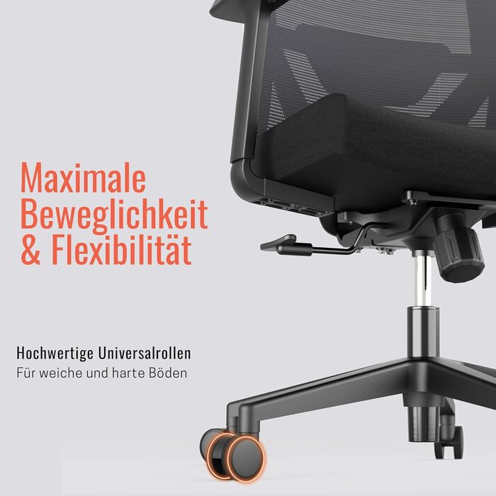 Ергономічне офісне крісло Yaasa Chair Lite, чорного кольору Робоче крісло з поперековою опорою та 1D підлокітниками Обертове крісло з плавно регульованим натягом спинки Домашній офіс та офіс 120 кг, чорний, Lite