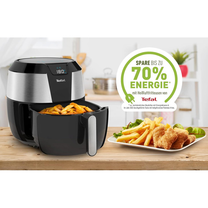 Аерофритюрниця Tefal Easy Fry XXL 5,6 л, EY701 XXL повітряний фритюр, 8 програм, нержавіюча сталь