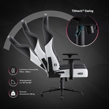 Ігрове крісло Diablo Fabric X-Player 2.0 - Широке сидіння - Ігрове крісло з 3D підлокітниками - Подушки для шиї/світлові подушки, функція гойдання - Офісне крісло 160 кг - Ергономічне ігрове крісло для ПК - King (XL) Біло-чорний King (XL)