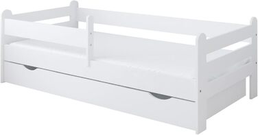 Дитяче/підліткове ліжко Kids Collective 90x200 см із захистом від падіння вкл. рейкову основу та шухляду білого кольору Ліжко в скандинавському стилі для дівчаток та хлопчиків Вік від 4 до 18 років 90 x 200 см Матрац не входить до комплекту з шухлядою
