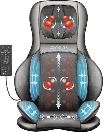 Масажна подушечка для сидіння COMFIER Shiatsu з масажем для розминання, перекочування, вібрації та стиснення повітря, масажна подушечка з функцією нагрівання, для шиї, плечей, спини та стегон, подарунок до Дня батька