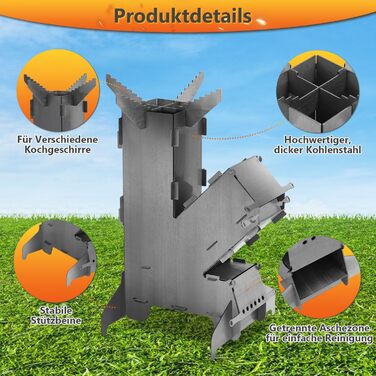 Ракетна піч з грилем та гачком для вогню, вулична ракетна піч, система підключення до мережі, сталь товщиною 3 мм, дров&39яна піч, кемпінгова піч, пелетна піч для барбекю в голландській печі