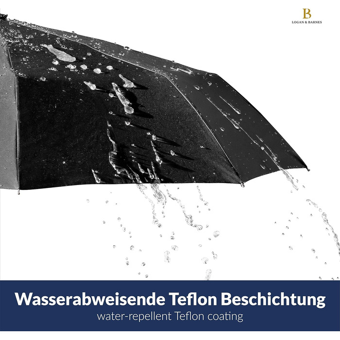 Парасолька штормонепроникна до 140 км/год - Складна парасолька з сертифікованим тефлоновим покриттям від вологи - LOGAN & BARNES - Модель Manchester Black