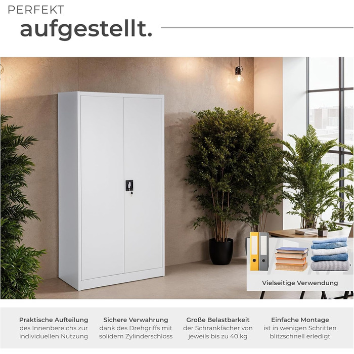 Картотечна шафа Tectake, шафка-купе, багатофункціональна шафа, гардеробна з вішалкою для одягу, побутова шафа з 6 відділеннями, картотечна шафа, що замикається, вкл. полиці, 180x80x40см сірий 180 x 80 x 40см Сірий