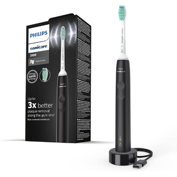 Електрична зубна щітка Philips Sonicare серії 3100 зі звуковою технологією, з датчиком тиску та індикатором заміни головки щітки, чорна (модель HX3671/14) одинарна