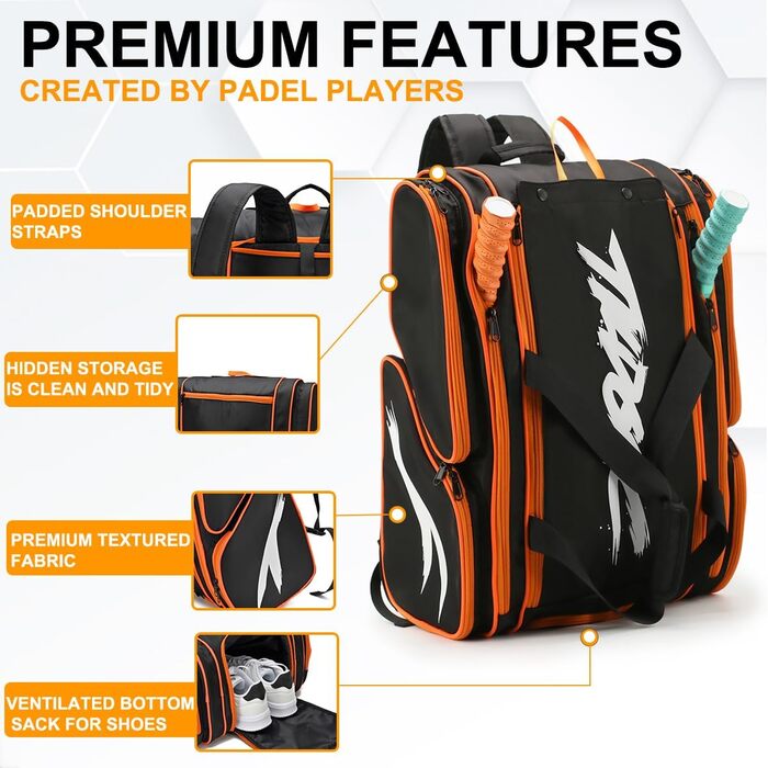 Сумка для ракеток TILDOSAC для паделя та піклболу, чорно-помаранчевий