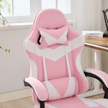Геймерське крісло з підставкою для ніг та підголівником Ергономічне офісне крісло з поворотом на 360 Регулювання висоти Регулювання нахилу 90-155 Вантажопідйомність 136 кг Виготовлено з ПВХ шкіри Чорно-сірий (рожево-білий)