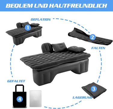 Надувний матрац Ergocar для автомобіля з насосом, надувний матрац для кемпінгу, автокрісла, подорожей, кемпінгу, пляжу (чорний)