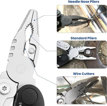 Мультитул Плоскогубці 12 в 1 з нержавіючої сталі, знімні складні ножиці, складні багатофункціональні плоскогубці, з 9 насадками дл