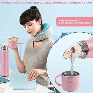 Термос 550 мл, ізольована пляшка для води з нержавіючої сталі, герметичний термос з чашкою та ручкою, без BPA, пляшка для води з подвійними стінками, зберігає напої гарячими та холодними протягом 12 годин, для використання в дорозі, на роботі та у спорті,