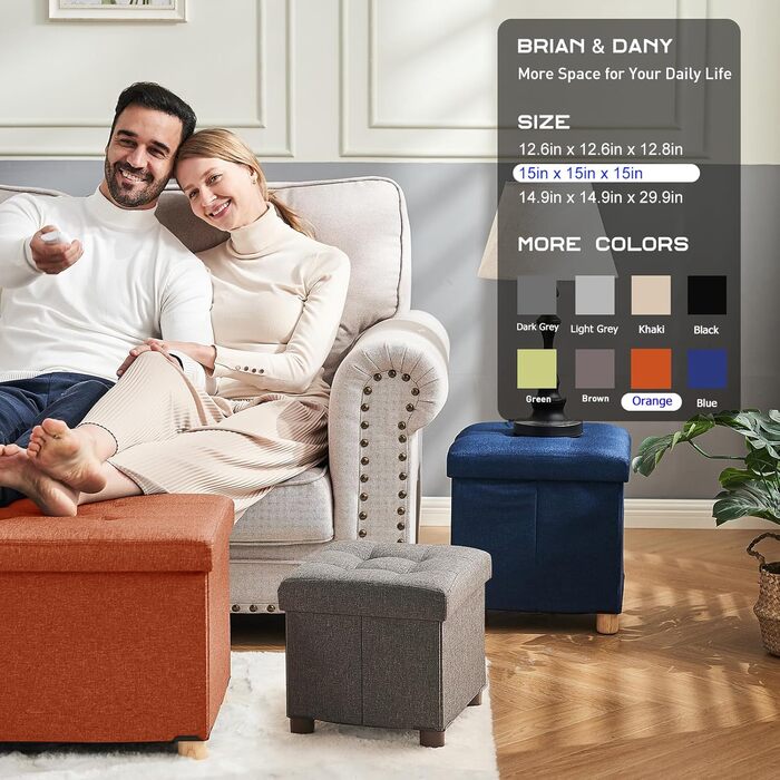 Пуф для зберігання BRIAN & DANY з кришкою, дерев&39яні ніжки, 38 x 38 x 38 см, помаранчевий 38Г x 38Ш x 38В см помаранчевий