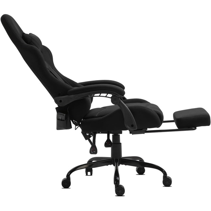 Ігрове крісло Delman, гоночне крісло, офісне крісло, комп&39ютерне крісло, масажна функція з 6 точками вібрації, крісло для керівника, тканинне, ергономічна підставка для ніг, 1036 (чорне)