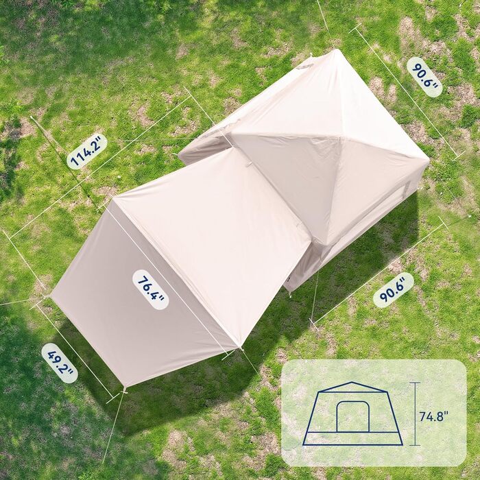 Надувний кемпінговий намет MOPHOTO, водонепроникний, тканина Оксфорд з ручним насосом, просторий, простий у встановленні, надувний кемпінговий повітряний намет для сімейного глемпінгу (2-4 особи)