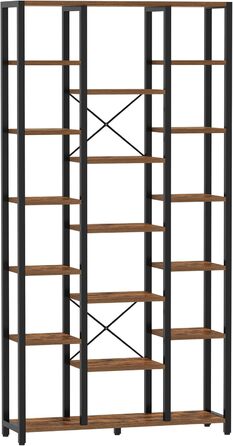 Книжкова полиця Hzuaneri, стояча полиця з 7 рівнями та 18 полицями, регульовані відкриті полиці, для вітальні, офісу, спальні, 30 x 100 x 202 см, вінтажний коричнево-чорний, BC15601B 30 x 100 x 202 см вінтажний коричнево-чорний