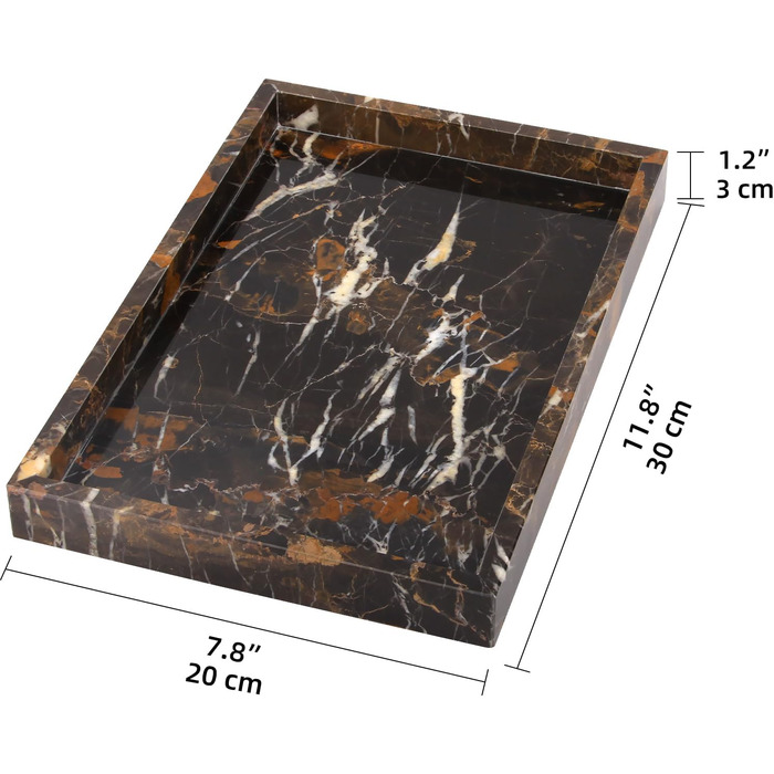 Мармуровий піднос, натуральний піднос для ключів, піднос для ванної кімнати, кухонний органайзер для стільниці, серветки, свічки, рушник, ювелірні вироби, рослина, косметичні підноси (чорне золото, 30 x 20 x 3 см) Чорне золото 30 x 20 x 3 см