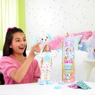 Лялька Barbie Cutie Reveal та аксесуари, веселковий плюшевий костюм далматинця та 10 сюрпризів, що змінюють колір, серія Color Dre